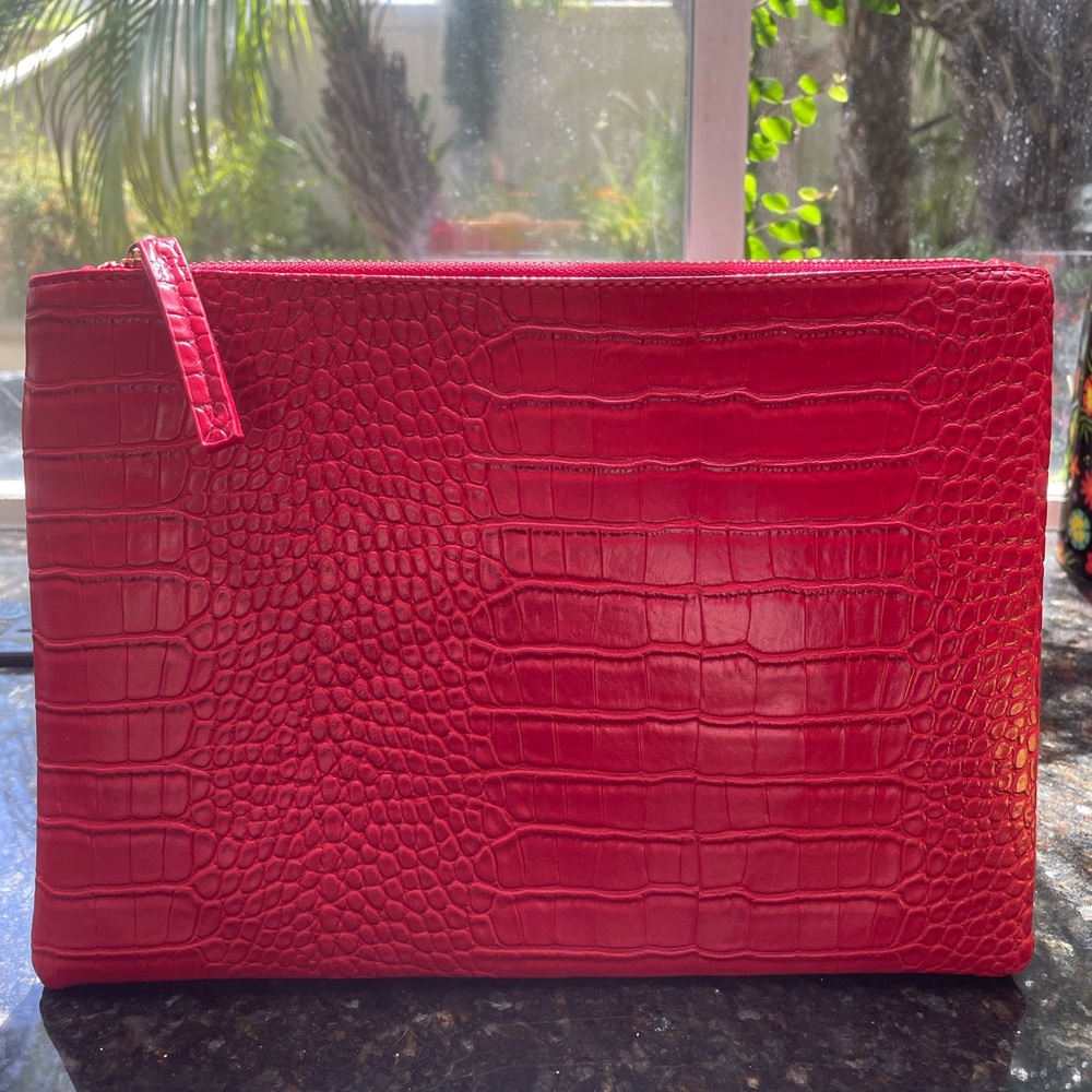 NWOT - Red Crocodile Embossed Faux Leather Clutch
